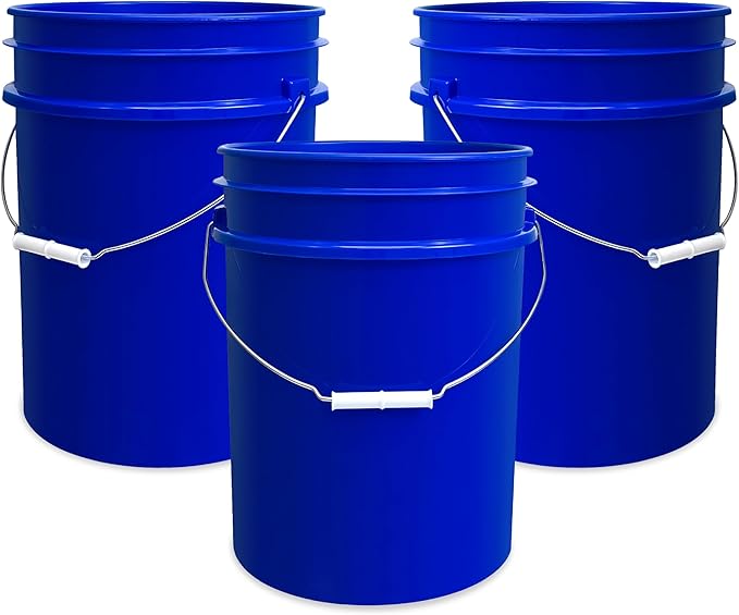 ePackageSupply 5 Gallon Bucket - Food Grade Bucket, Metal Handle Grip, BPA-Free, Heavy-Duty 90 Mil HDPE Plastic Pail, Stackable Utility Container, Made in USA, Lid Not Included, Blue, 3 Packs