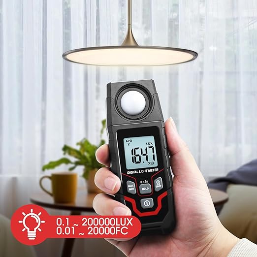Bluetooth Lux Meter Light Meter, 0.1~200,000Lux Range Light Meter for Plants and Photography, Wireless Light Meter with App Real-time Monitoring, Data Logging and Data Export