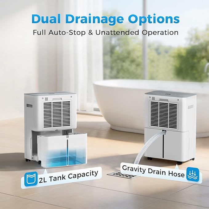 2500 sq.ft Dehumidifier for Home and Basement,Max 34 Pints Dehumidifier with Drain Hose,Ultra Quiet with Auto Defrost,Three Modes,Intelligent Dehumidifier for Bedroom,Bathroom,Large Room(White)