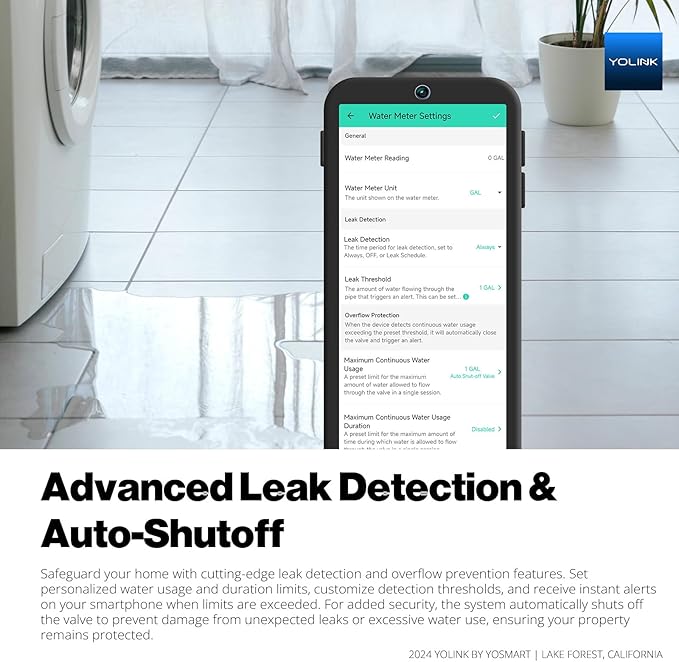 NSF Certified YoLink FlowSmart All-in-One Smart Water Meter & Auto Shutoff for 1.25" Pipes, LoRa Long-Range, Real-Time Leak Detection, 10-Year Battery, 80+ Device Ecosystem, Hub Included – YS5018