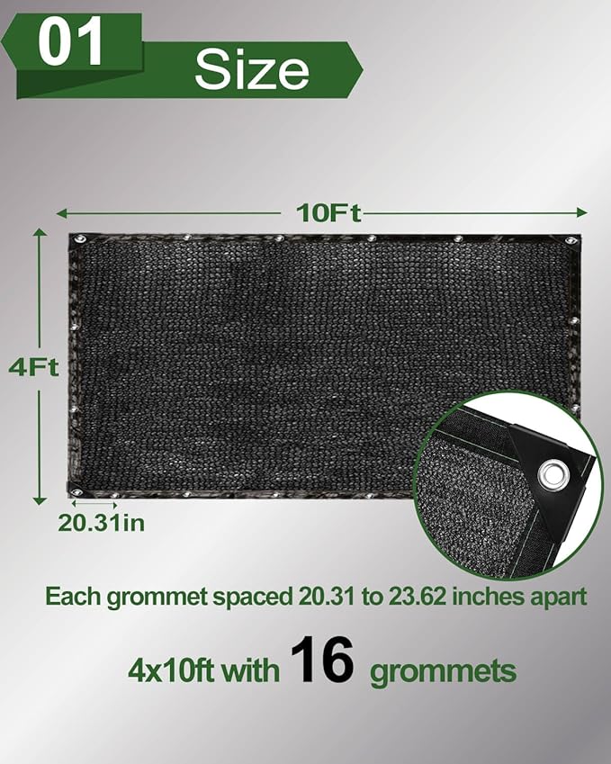 vensovo 70% Sunblock Shade Cloth Net Black Resistant - 4x10 Ft Garden Shade Mesh for Plant Cover, Greenhouse, Chicken Coop, Kennels, Tomatoes Plants