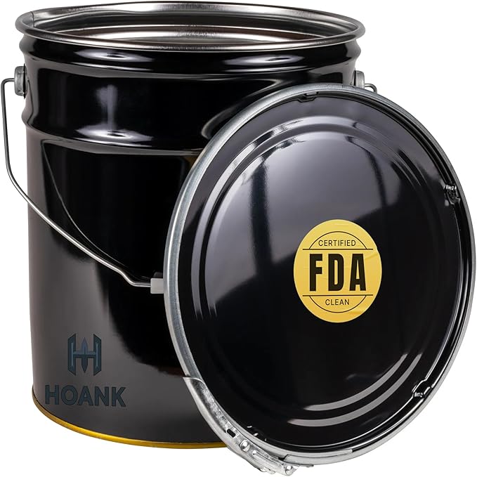 5.5 Gallon Metal Storage Bucket with Lever Lock Lid, Black Heavy Duty Container, Triple Seam Technology, Durable Design for Tools, Plants, Paint, Food Storage