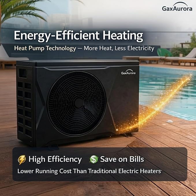 35,000 BTU/h Pool Heat Pump Heater with Wi-Fi App Control, 115V Plug & Play, Titanium Heat Exchanger, Quiet High-Efficiency Heating for Above-Ground/Small Inground Pools up to 9,000 Gallons