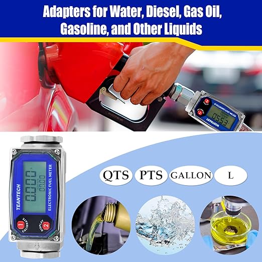 Digital Turbine Flow Meter Digital LCD Display with NPT Counter Gas Oil Fuel Flowmeter for Measure Diesel Kerosene Gasoline (1 Inch)