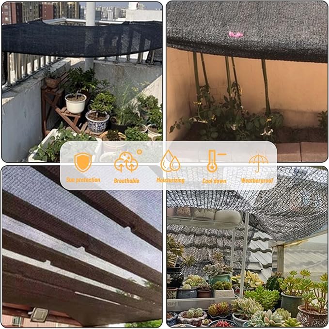 Cool Area 70% 6.5x16.5ft Sunblock Shade Cloth Cover Mesh UV Resistant Net for Garden Flower Plant Greenhouse, Black