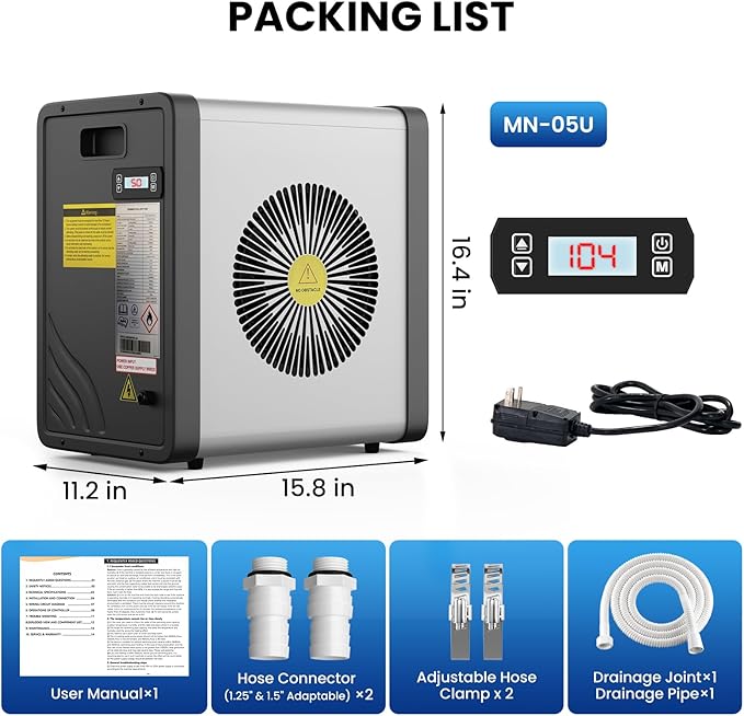 DoCred 17,000 BTU Swimming Pool Heat Pump, Electric Pool Heater for Above Ground Pool up to 5,000 Gallons, Ultra Quiet 29-45 dB, 5.5 COP, 115V, Heating and Cooling Pool Heater