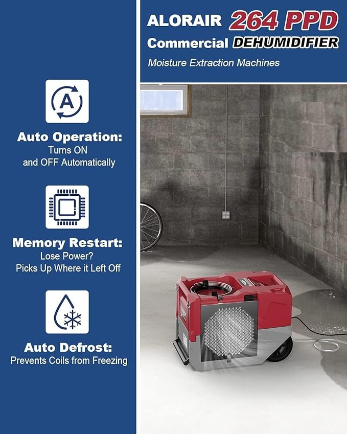 ALORAIR LGR Commercial Dehumidifier up to 264 PPD (Saturation) with Pump, 5 Years Limited Warranty, Industrial Dehumidifiers, cETL Listed, for Garage, Flood Restoration, Basements