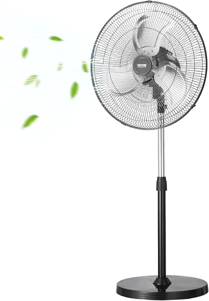 VEVOR Industrial Pedestal Fan, 18 Inch 90-Degree Oscillating Fan, Height Adjustable Standing Fans with 3 Adjustable Speeds, High Power Floor Fans for Office, Black