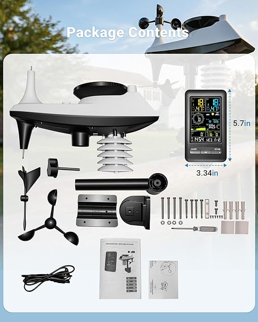 Wireless Weather Station Indoor Outdoor with WiFi Rain Sensor, Smart Weather Monitor with Temperature Humidity Monitoring, Remote App Control for Home Garden Patio