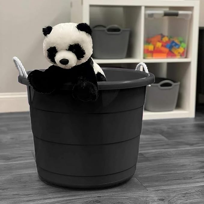 HOMZ 4-Pack Utility Tub, Large Plastic Storage Bucket with Rope Handles, 17 Gallon, Black - Portable Indoor and Outdoor Buckets for Kitchen, Laundry, Garden, Bathroom, and Garage Organization
