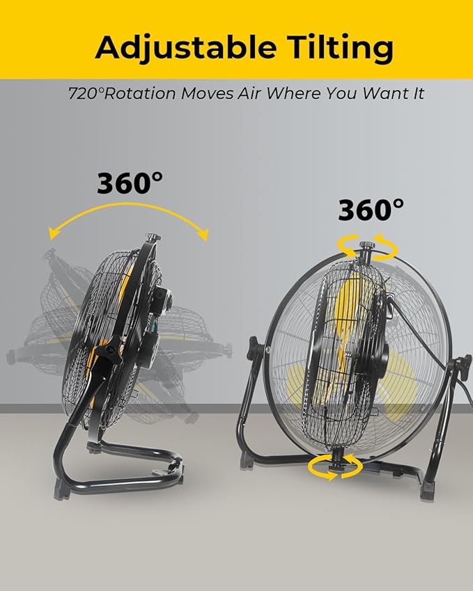 VENTISOL 20 Inch 2-in-1 Floor or Wall Mounted Fan, High Velocity 720 Tilting for Commercial, Residential, Industrial, Garage, Patio