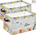 Easter Storage Bins Cubes Waterproof Cloth Storage Basket,Spring Farmhouse Vintage Bunny Flower Wood Grain Foldable Storage Bags for Shelf Clothes Storages Organizers with Handles 15x11x9.5 in 2PCS
