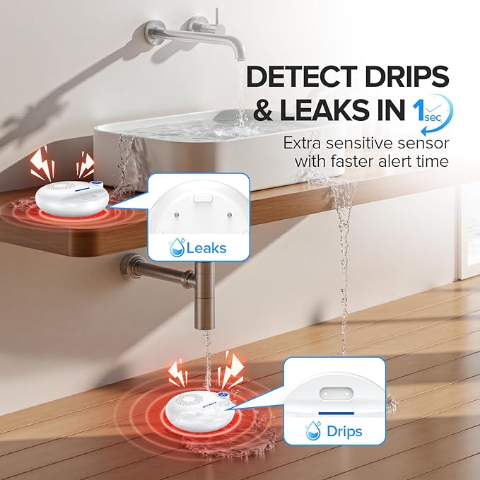 Nuleto WiFi Water Leak Detector 1s,Water Detectors & Alarms,Water Leak Sensor with SMS,Phone Call,APP Push,492ft for Home,Basement,Kitchen,5 Pack,2.4G WiFi Only