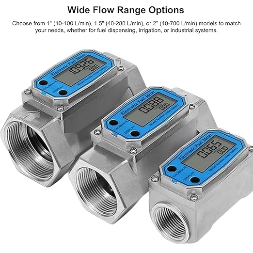 All Stainless Steel Inline Digital Turbine Flowmeter, 120°C High Temp Resistant, ±0.5% Accuracy, Instantaneous Flow, for Water Diesel Flow Monitoring (1.5 inch (Mid Flow))
