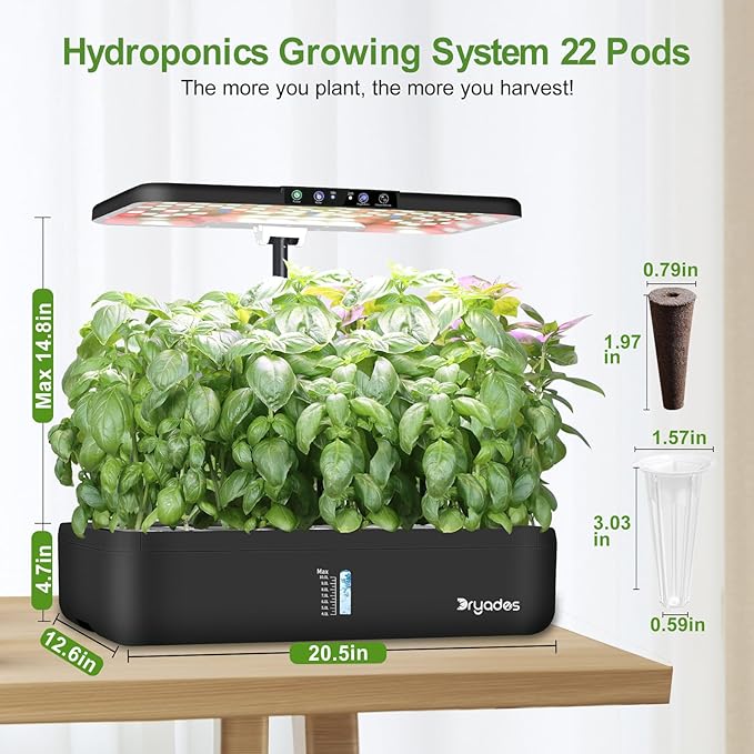 22 Pods Hydroponics Growing System with LED Grow Light, Indoor Herb Garden Kit for Vegetables, Lettuce, Strawberries, Fruits & Flowers, Automatic Light Modes, No Seeds Included