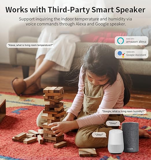 WiFi Hygrometer Thermometer Sensor: Wireless Smart Temperature Humidity Monitor with App Notification Alert, Data Storage Export, Calibration Function, Compatible with Alexa (White-3PCS)