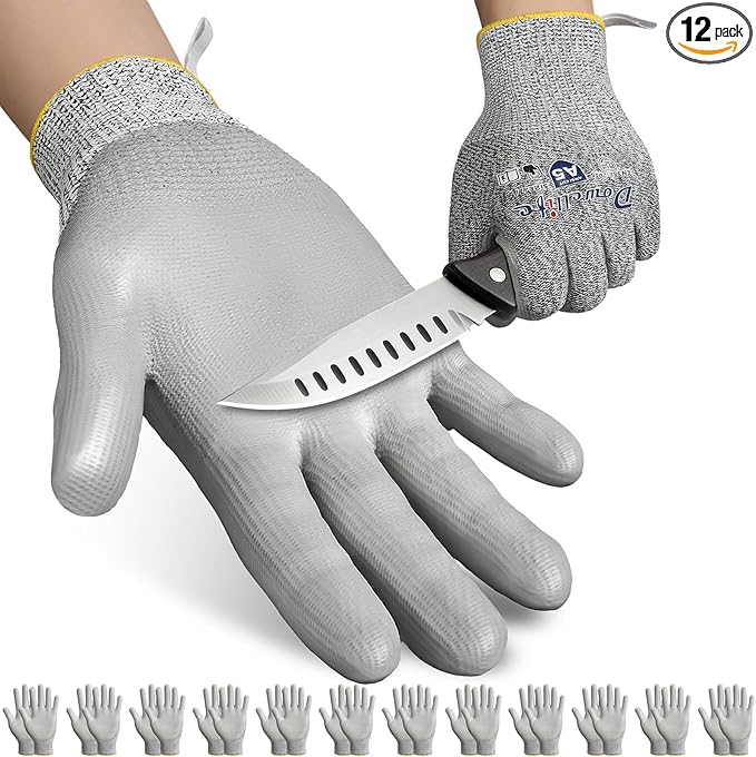 Dowellife Cut Resistant Work Gloves for Men & Women - ANSI A5 & EN388 Level 4, Breathable PU Coated, Grey Non-Marking - for Gardening, Fishing, Automotive, Construction, Wood Carving (Medium, Grey)