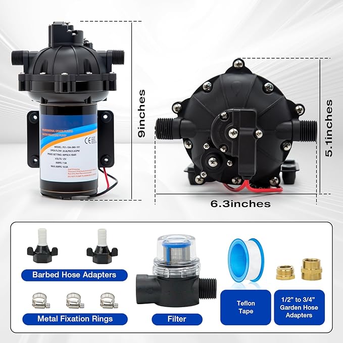 12 Volt Sprayer Pump, Soft Wash Pump, 5.5GPM 60PSI, 10 Amps, Chemical and Corrosion Resistant, Compatible with Roundup, Pressure Switch and Self-Priming for Agricultural Spraying