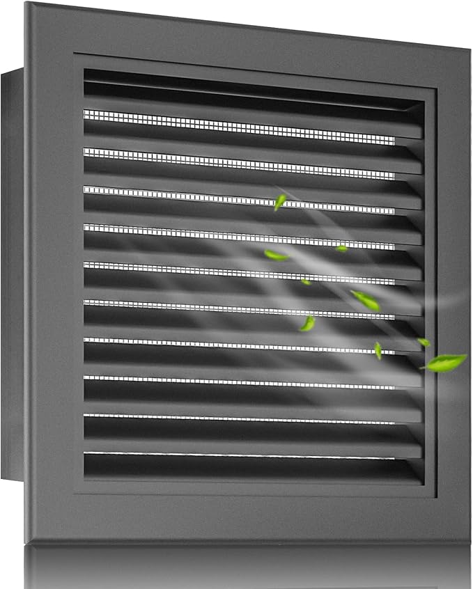 8"x8" Aluminum Gable Vent with Screen – Small Shed Vent for Gables, Attics, and Outdoor Walls – Louvered Exterior Vents with 6"x6" Opening Gray