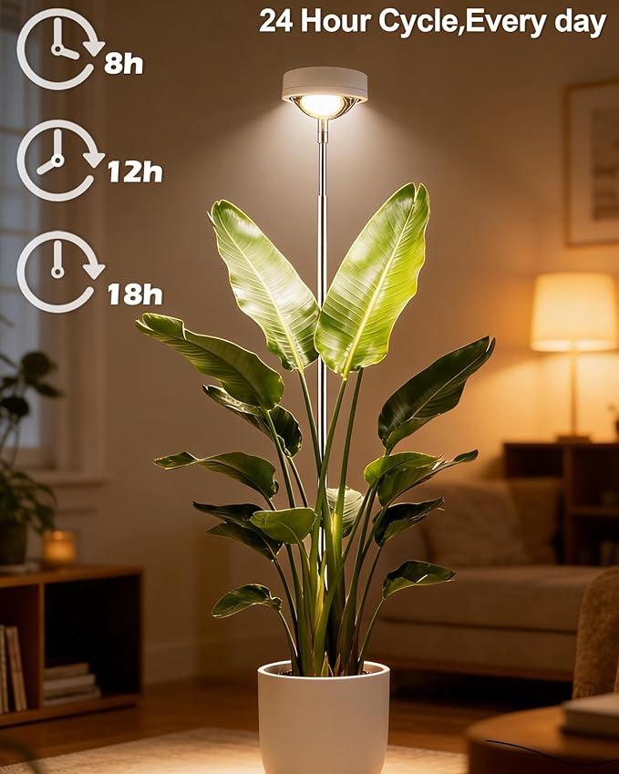 yadoker Plant Grow Light, LED Growing Light Full Spectrum for Indoor Plants,White Magnifying Glass Plant Lights,Height Adjustable, Automatic Timer, 5V Low Safe Voltage,Idea for Large