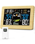 Weather Station Wireless Indoor Outdoor Thermometer, 7.5" VA Display with Remote Sensor, Home Weather Station with Weather Forecast, Temperature, Humidity, Atomic Clock, Wood