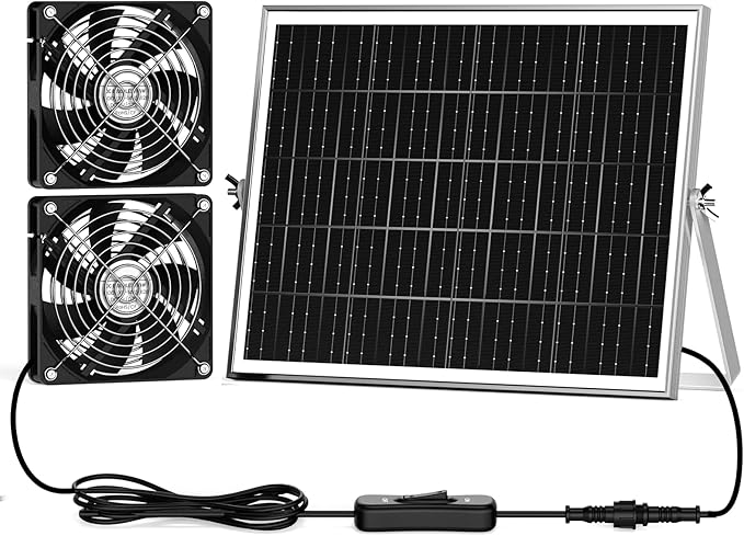 5.5'' Solar Greenhouse Fan 2 Kit, 30W Solar Powered Exhaust and Intake Chicken Coop Fan, Strong Airflow & Waterproof, 16.5 ft Cord, for Outdoor Shed Doghouse Air Circulation and Ventilation