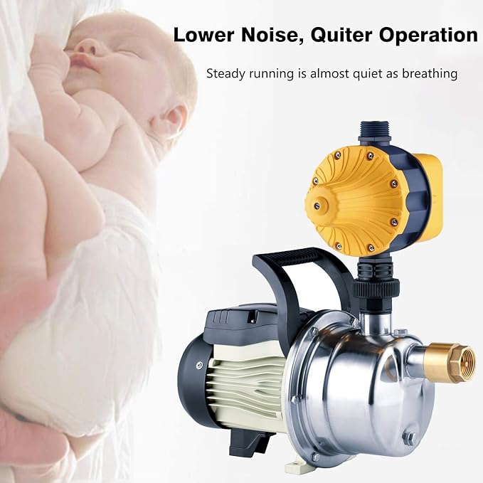 3/4 HP Water Pressure Booster Pump 110V Inline Water Transfer Pump Automatic Self Priming Irrigation Pump Shallow Well Jet Pump Household Booster Pump