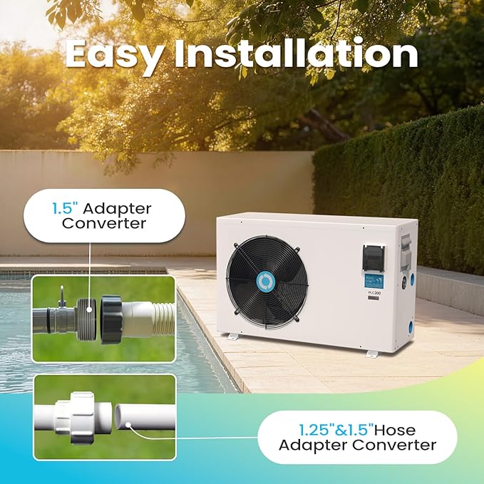 POOLCOMFT Inverter Electric Pool Heat Pump, Swimming Pool Heaters for Above Ground and Inground Pools Up to 25000 Gallons, Smart WiFi Control, Heating and Cooling Pool Heater