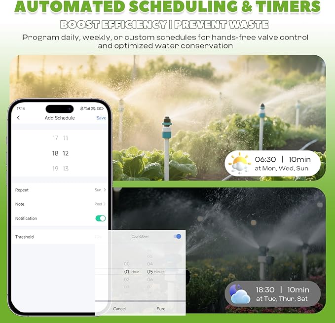 Smart Motorized Ball Valve with Remote Control- Automatic Water Shut-Off, 0-100% Adjustable Flow, Programmable Timer, Real-Time Monitoring (Stainless Steel, DN20 (3/4''))