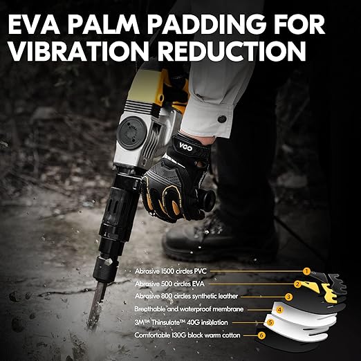 Vgo... 1-Pair 32°F Waterproof Heavy Duty Winter Work Gloves Men,Mechanic Gloves, Impact Protection& Vibration Reduction (Size XS, Black&Gold, SL8849FW)