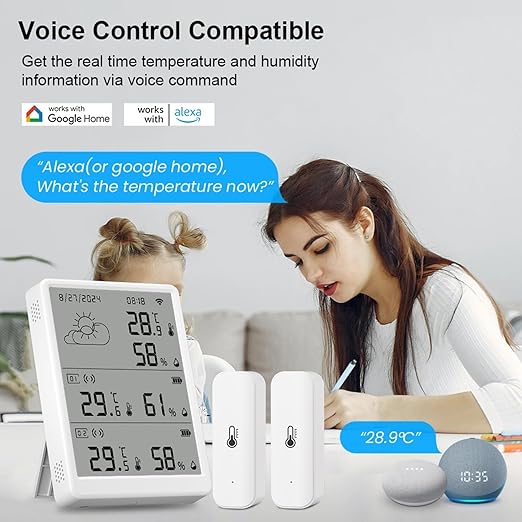 SENCKIT WiFi Hygrometer Thermometer, Digital Indoor Temperature Humidity Monitor with 1 Base Station + 4 Sensors, Smart Remote Monitor with App Alerts, Data Storage & Export, Compatible with Alexa