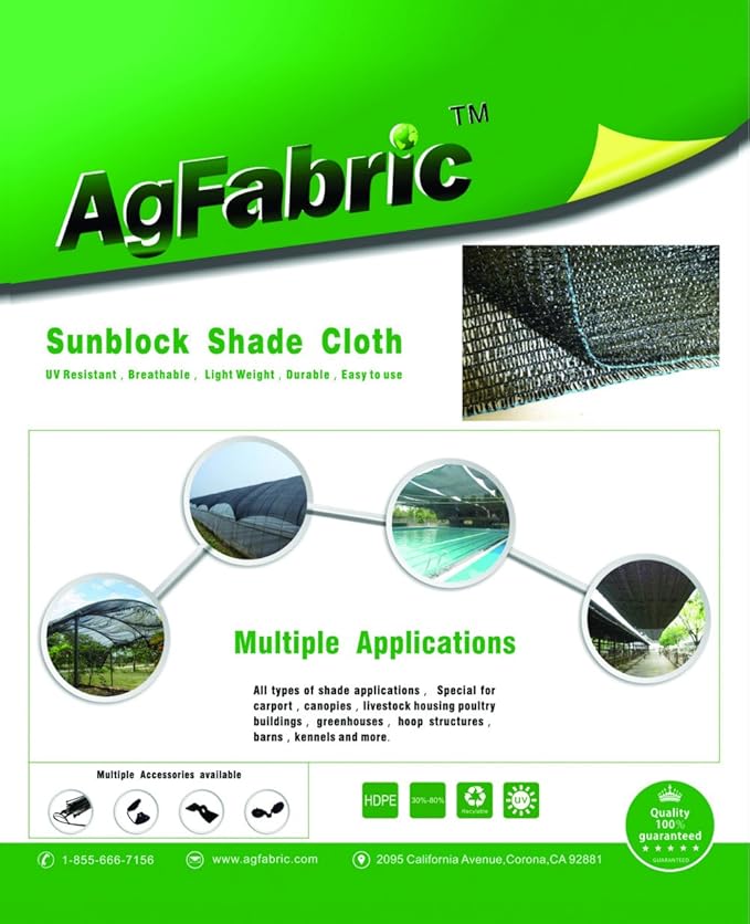 Agfabric 50% Shade Cloth 12 X 20ft Sun Shade Fabric Sunblock Shade Cloth Cover with Clips for Plants, Black