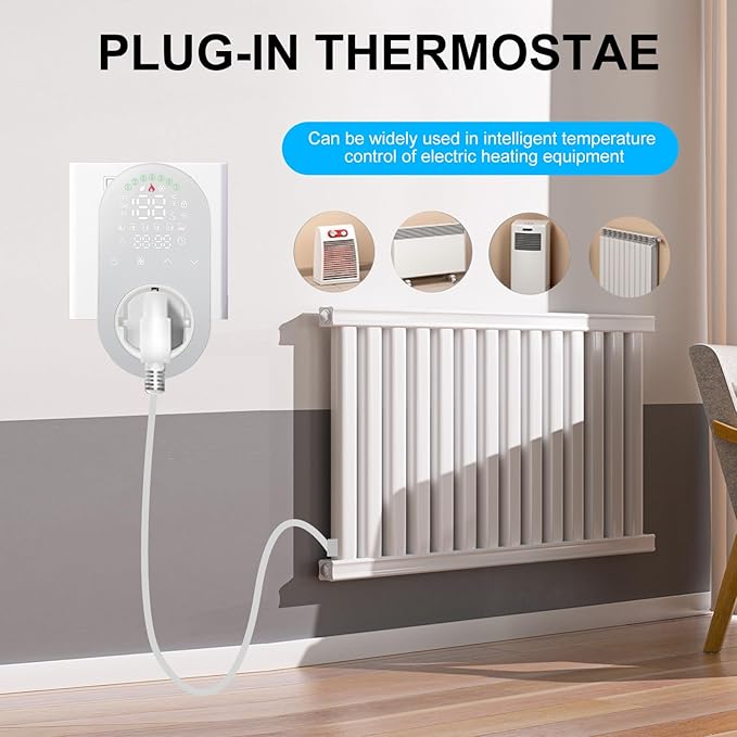 Luocute Smart WiFi Plug in Thermostat APP Remote Voice Control Energy Saving Mode Compatible with Electric Heating Equipment for Home Greenhouse Reptile Enclosure (White)