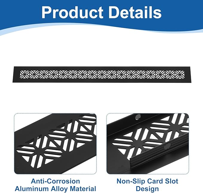 uxcell 2Pcs Aluminum Alloy Air Vents, 500 x 50mm / 19.7 x 2" Rectangle Louvered Ventilation Grille Cover with Mounting Screws for Door Cabinet Wardrobe, Matt Black