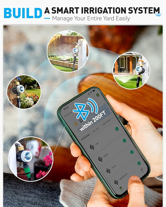 RAINPOINT Bluetooth Water Timer, Sprinkler Timer for Garden Hose, Smart Automatic Irrigation System with Brass Inlet for Yard, Lawn, APP Remote Control via Bluetooth(Without Hub)