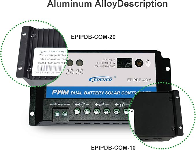 EPEVER EPIPDB-COM Series Dual Battery Solar Charge Controller 20A 12V/24V Auto Work for RVs Caravans and Boats etc Duo Battery Solar Charging System