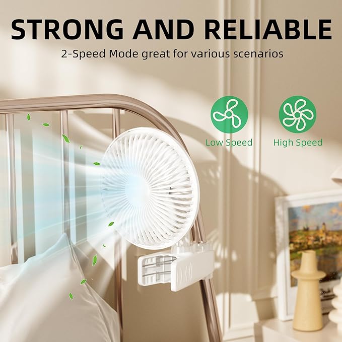 HealSmart Clip Fan, 6-Inch Grow Tent, Monkey Fan, Wall Mount With Adjustable 90 Angles, 15W, 2-Speeds Control, 2 Pack