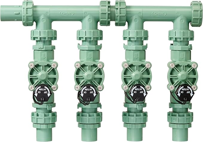 Orbit 57257 4-Valve Preassembled Sprinkler Manifold – Easy Install, Smart Controller Compatible, Works with PVC & Poly Pipe, Includes 4 in-Line Valves