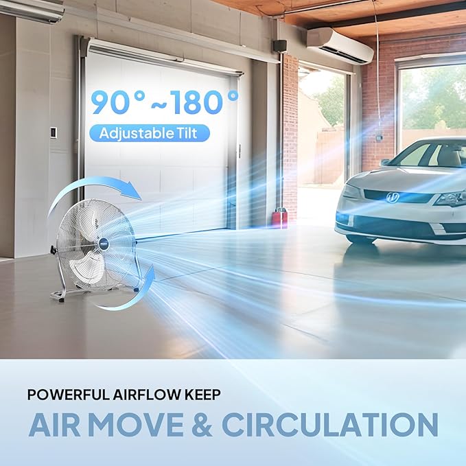 ROVSUN 12'' Floor Fans, High Velocity Heavy Duty Metal Industrial Floor Fan for Commercial & Residential, Metal Fans w/ 90°-180° Adjustable Tilt, for Garage, Gym, Bedroom, UL Listed, 2-Pack