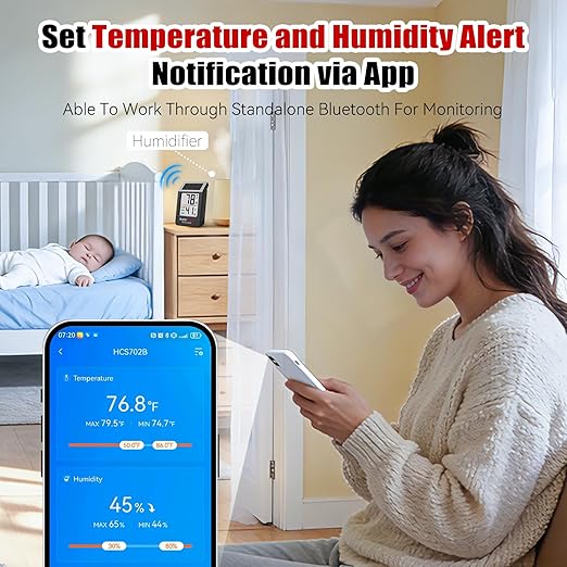 BaldrTherm Bluetooth Thermometer Wireless, Smart Thermometer with App Control, 200ft Coverage, Offline Storage, Trend Charts, Real-Time Alerts for Home, Pet Cage, Indoor/Outdoor Use, Black, 2pack