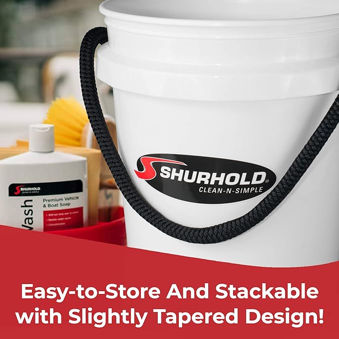 Shurhold 2451 White 5 Gallon Bucket with Black Rope Handle (Pack of 2)