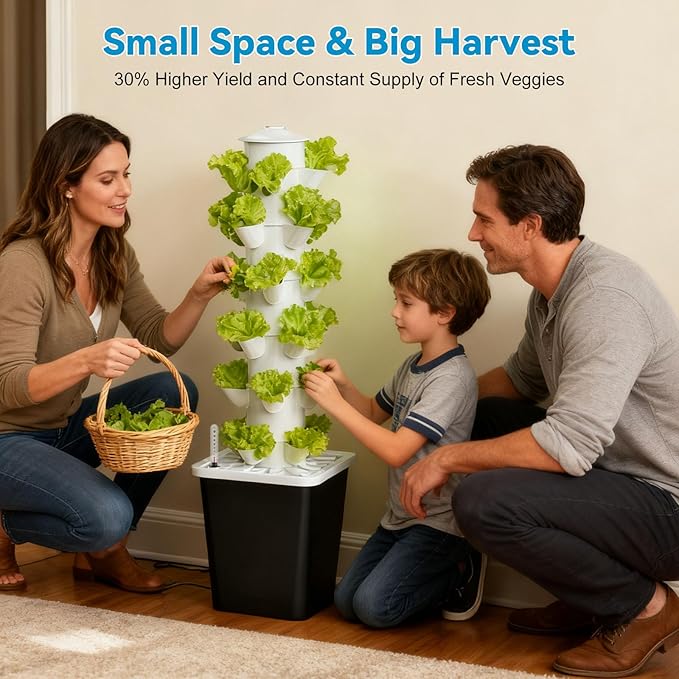 JESLED Hydroponic Tower with 5000K Full-Spectrum Grow Lights, Dual Timers for Auto Watering & Lighting, Hydroponics Growing System with 10L Water Tank, High 37", Indoor Herb Garden