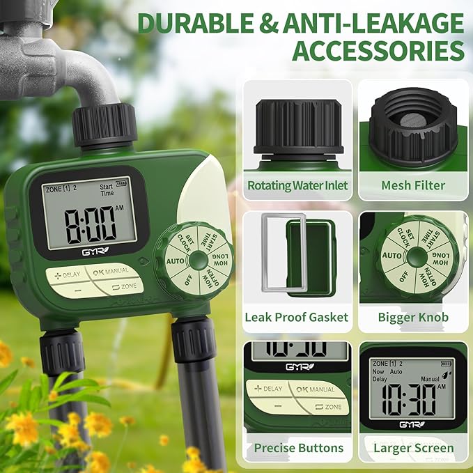 GMR Hose Timer for Watering, Water Timer, Irrigation Controller for Garden Hose Faucet, Programmable Automatic Watering System/Manual/Rain Delay, IP54 Waterproof