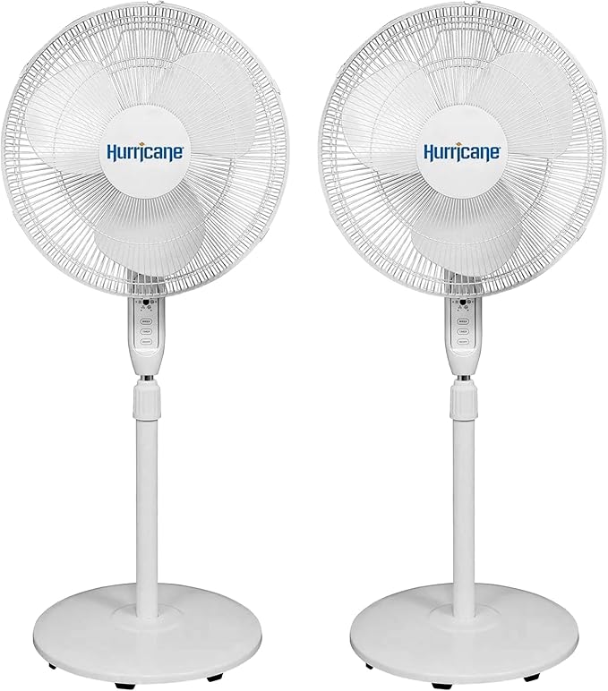 Hurricane 2-Pack Supreme 16-Inch Oscillating Pedestal Stand Fan with Remote, White – Quiet Operation Corded Electric Cooling for Indoor Use in Home, Office, Greenhouse, or Shop