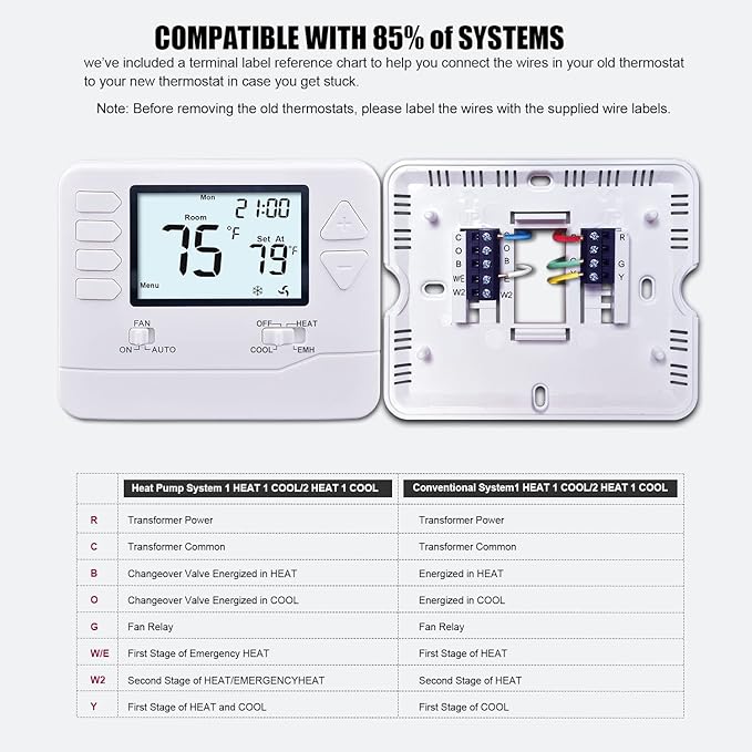 Heagstat H721 Non-Programmable Heat Pump Thermostat, 2 Heat/1 Cool, with 4.5 sq. Inch Display