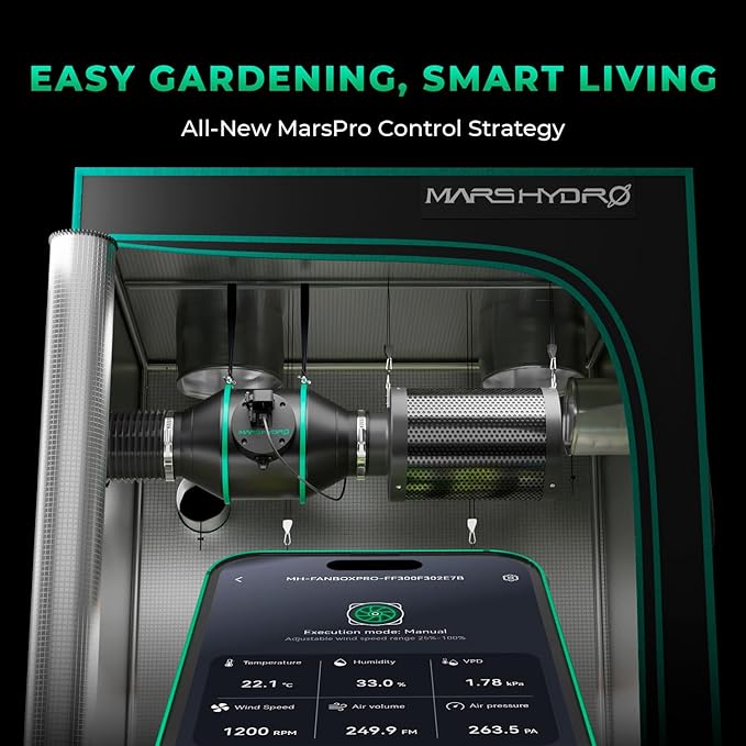 MARS HYDRO iFresh 6'' Inline Duct Fan Combo,Quiet Grow Tent Ventilation System Kit with Variable Speed Controller ，Carbon Filter and Ducting, Exhaust Fan Kit for Grow Room Cooling