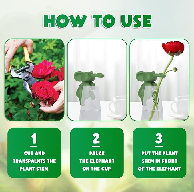 Plant Propagation Buddy – Plant Cutting Holders for Sprouts, Stems & Shoots, Cute & Sturdy Plant Supports for Indoor Gardens & Propagation Stations, Perfect Gift for Plant Lovers (Green, 3 Elephant)