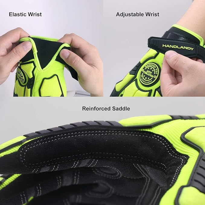 HANDLANDY HLDD Heavy Duty Work Gloves, TPR Protector Impact Gloves, Men Anti Vibration Mechanic Work Glove TouchScreen