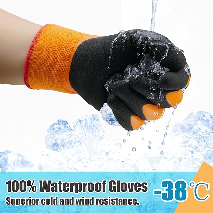 KDK Winter Waterproof Gloves for Men and Women, Work Gloves for Cold Weather, Thermal Insulated Freezer Gloves