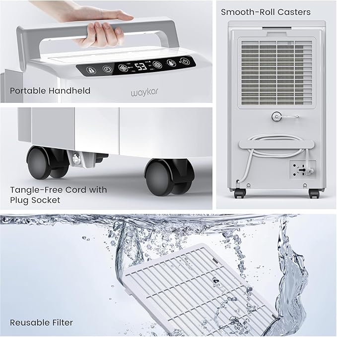Waykar 2,000 Sq. Ft. 34 Pints 2025 Most Efficient Energy Star Dehumidifier for Basement & Home with Auto or Manual Drainage, Ultra Quiet 33dB, 0.62-Gallon Water Tank